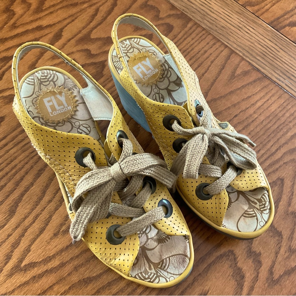 Fly London Lace-Up Wedge Sandals, Women’s Sz 37 (US 6.5-7)